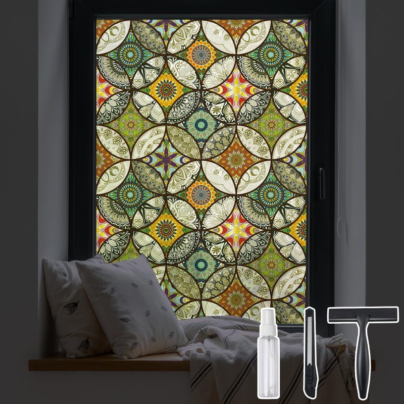 DKTIE Static Cling Decorative Window Film with Installation Tools Non Adhesive Privacy Film, Stained Glass Window Film for Bathroom Shower Door Heat Cotrol Anti UV, 17.7 x 78.7 Inch - Image 1